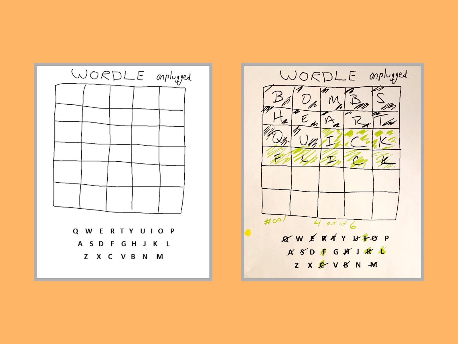 Drawings of Wordle game board template